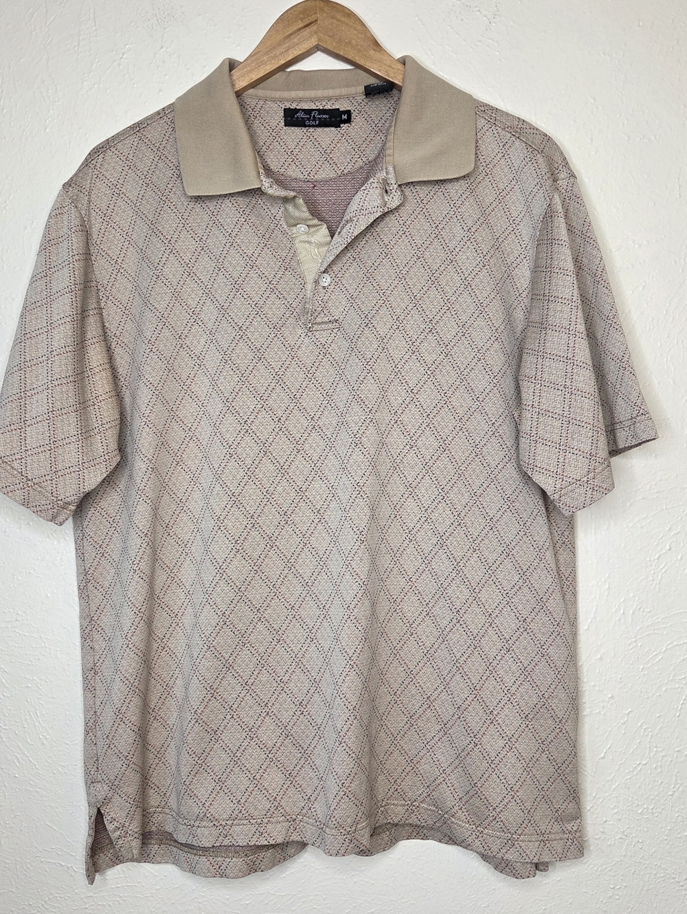 Alan Flusser Golf Polo Shirt Mens M Mercerized Cotton Argyle Knit Vintage Preppy